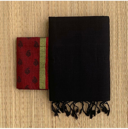 Black Colour Chanderi Saree With Digital Printed Blouse