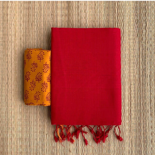 Red Colour Chanderi Saree With Digital Printed Blouse