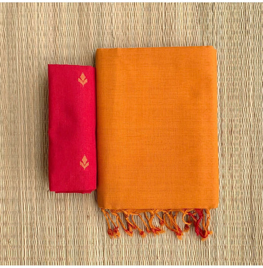 Orange Colour Chanderi Saree With Digital Printed Blouse