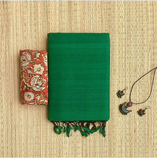 Green Colour Chanderi Saree With Digital Printed Blouse