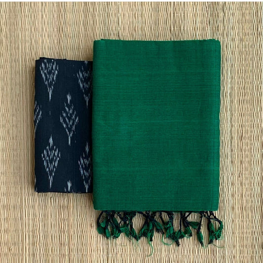 Green Colour Chanderi Saree With Digital Printed Blouse