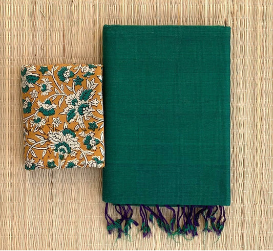 Green Colour Chanderi Saree With Digital Printed Blouse