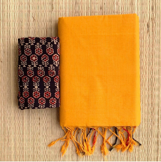 Mustard Colour Chanderi Saree With Digital Printed Blouse