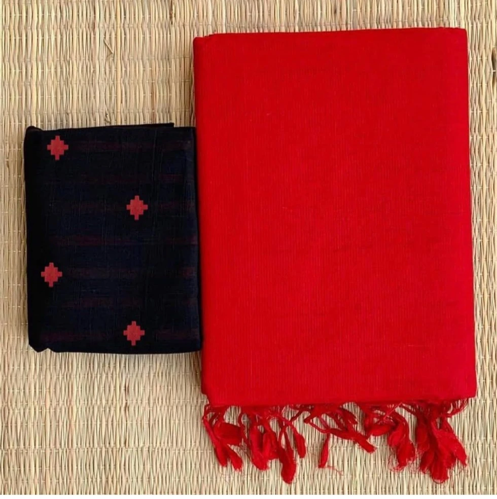 Red Colour Chanderi Saree With Digital Printed Blouse