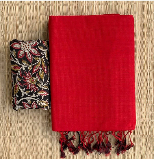 Red Colour Chanderi Saree With Digital Printed Blouse