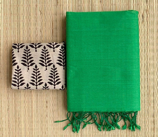 C Green Colour Chanderi Saree With Digital Printed Blouse