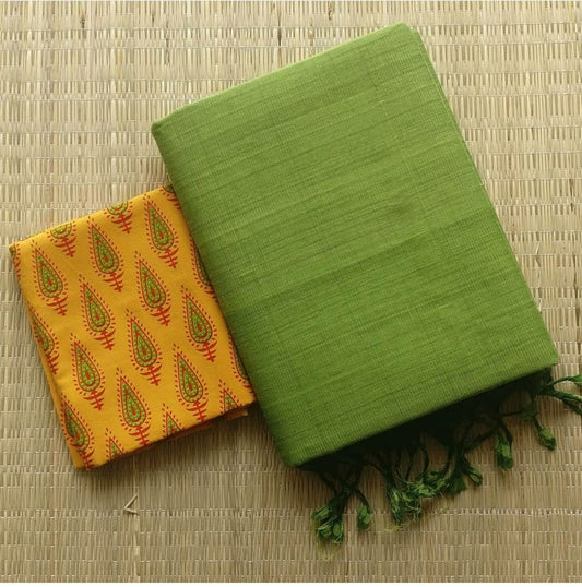 Pista Green Colour Chanderi Saree With Digital Printed Blouse