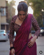 Maroon Colour cotton Saree With Digital Printed Blouse (New Edition)