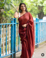 Maroon Colour cotton Saree With Digital Printed Blouse (New Edition)