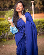 Blue Colour cotton Saree With Digital Printed Blouse (New Edition)